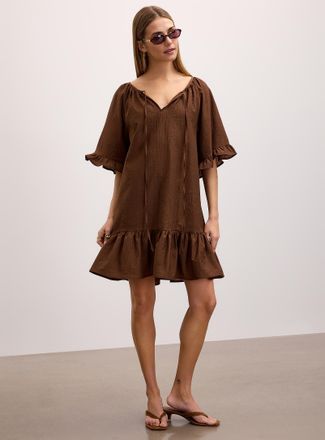 Icone Womens Crinkled texture ruffle-trim minidress