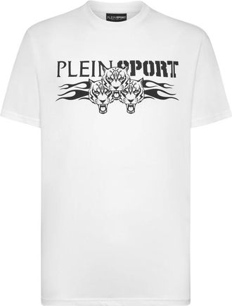 Plein Sport Tops, Heren, Wit, L, Katoen, T-Shirt Ronde Hals Tiger