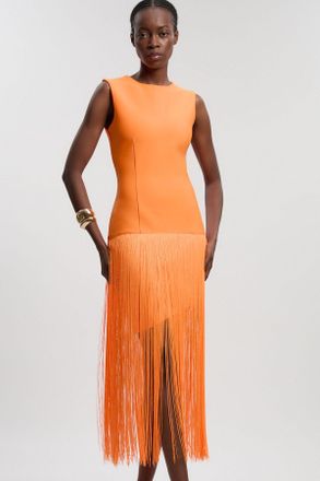 Karen Millen Womens Figure Form Bandage Tassel Hem Knitted Dress - Orange - Size 16 UK