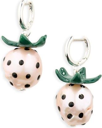 Tory Burch Curiosity Freshwater Pearl Strawberry Drop Earrings in Light Silver /Pink at Nordstrom