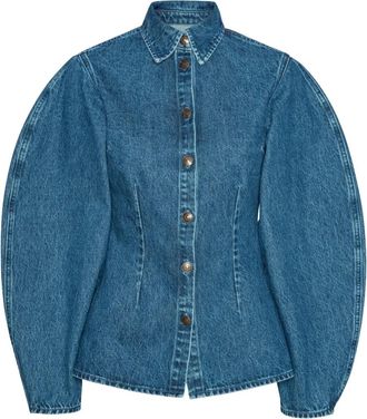 Rotate puff-sleeves fitted denim shirt - Blue