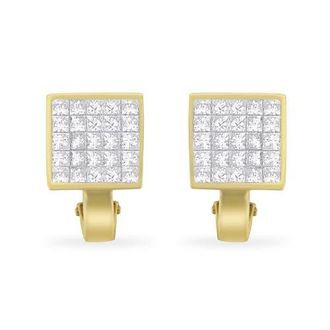 House of Brilliance 14K Yellow Gold 3-1/5 Cttw Diamond Grid Huggy Style Stud Earring at Nordstrom
