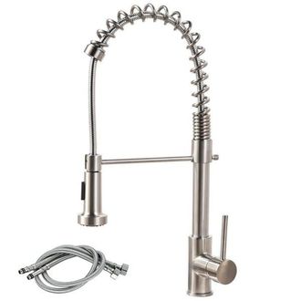 OEM Grifo De Cocina De 3/8, Giratorio 360&deg;, De Arco Alto, Con Rociador Extra&iacute;ble, Con 2 Tipos De Rociado, De Acero Inoxidable 304, Con L&iacute;nea De Suministro