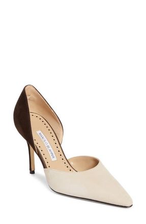 Manolo Blahnik Taylerbinu dOrsay Pump in Light Beige/Dark Brown at Nordstrom, Size 10.5Us