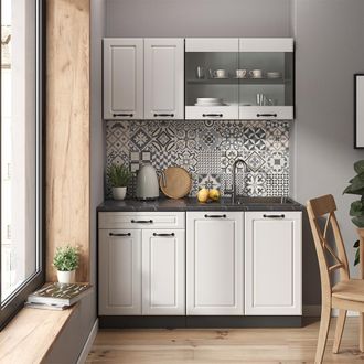 Vicco Cocina Para Solteros R-line, Casa De Campo Blanca/antracita, 140 Cm Sin Encimera