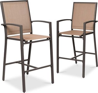 Best Choice Products Outdoor Barstools Set of 2, Bar Height Patio Chairs w/ All-Weather Mesh