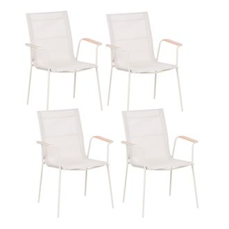 Beliani Conjunto De 4 Sillas De Comedor De Jard&iacute;n Estructura De Acero Y Asiento Y Respaldo De Malla Resistentes A Los Rayos Uv Agua Apilables Beige Claro Cara