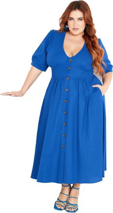 City Chic Womens Apparel Womens Plus Size Dress Sunset Stroll, Monaco Blue, 26 Plus
