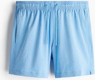 H&M Seersucker Swim Shorts in Light Blue/striped at Nordstrom, Size X-Large