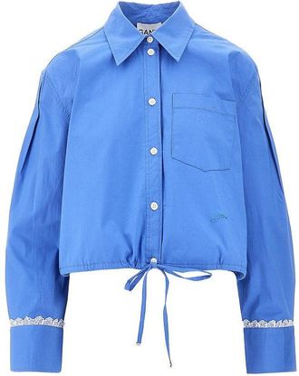 Ganni Poplin shirt with logo embroidery Woman 38