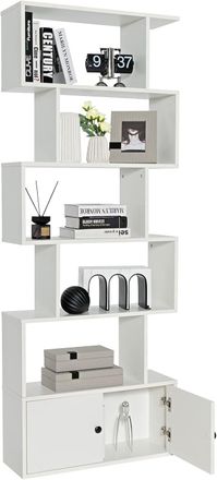 Costway Costway - Librer&iacute;a, Estanter&iacute;a En Forma De S De 6 Niveles Con Puertas, Estantes Decorativos De Madera Para Sal&oacute;n, Dormitorio, Oficina, 70 X 23 X 183 C