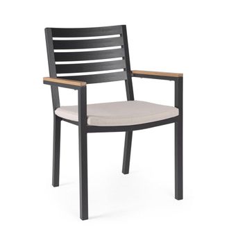 Konte Design Conjunto de 4 sillas de jard&iacute;n beige con coj&iacute;n y efecto madera