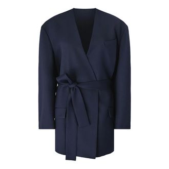 The Attico Belted Coats, female, Blue, Size: XS Blue Wool Wrap Coat V-neck