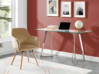 Vente-Unique Sedia con braccioli Velluto e Metallo Effetto Legno Beige - Lotto di 2 - ELEANA