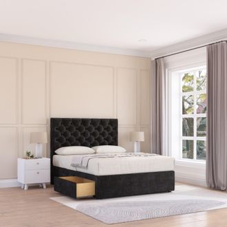 Sloomy Mayfair Plush Velvet Memory Foam Bed Set With 2 Drawers, Mattress & Headboard in Black | Size: Single