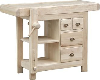 Biscottini International Banco De Trabajo De Estilo Country De Madera Maciza De Tilo Cruda L116xpr63xh90 Cm