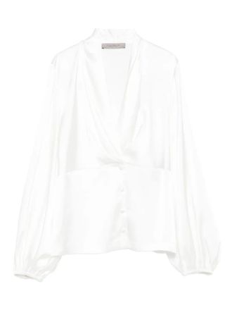 D.exterior balloon-sleeve button top - White