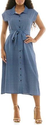 Nina Leonard Print Short Sleeve Shirtdress in Navy/Blue Multi Print at Nordstrom Rack, Size Medium