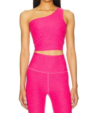 Beyond Yoga Spacedye Bold Shoulder Cropped Tank In Vivid Pink Heather