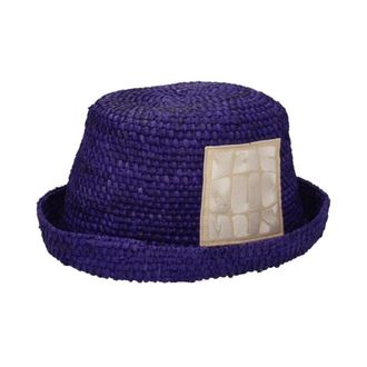 Jacquemus Hats, male, Purple, Size: 60 CM Purple Raffia Hat with Front Logo