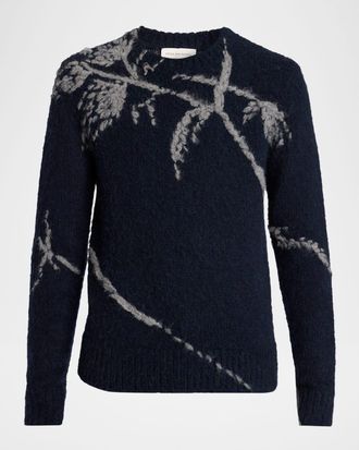 Dries Van Noten Mens Mouche Foliage Knit Crewneck Sweater