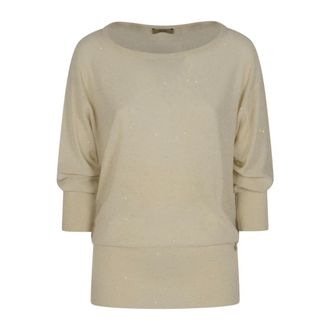 Herno Round-neck Knitwear, female, Beige, Size: M Maglia con micro paillettes