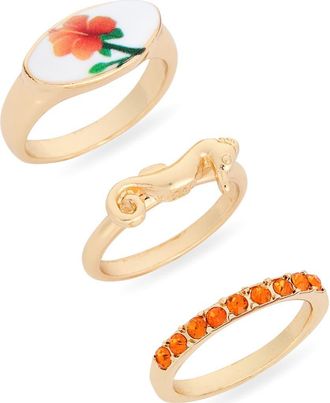 Leith 3-Pack Assorted Rings in Pink Multi- Gold at Nordstrom Rack, Size Medium/large