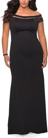 La Femme Off The Shoulder Plus Size Gown with Sheer Neckline Detail in Black at Nordstrom, Size 18W
