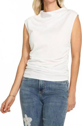 FDJ Radia Ruched Cap Sleeve Top In White