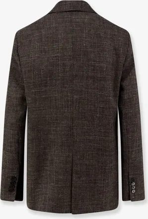 Alysi Womens Blazer Double-Breasted Wool-Linen Brown Blazers Jacket