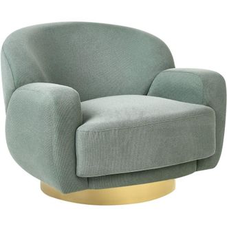 Beliani Sill&oacute;n Curvado Glamuroso Art Deco Base Dorada Tela Verde Lejre