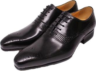 Generic Dress Oxford for Men Lace Up Brogue Embossed Round Burnished Toe Cowhide Slip Resistant Block Heel Anti-Slip Non Slip Rubber Sole Business(Black,8.5 U