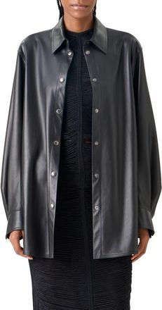 Akris Oversize Lambskin Leather Snap Front Overshirt in Black at Nordstrom, Size 12