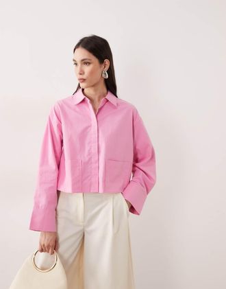 Vero Moda Camicia corta premium in cotone rosa malva con tasche