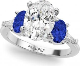 Allurez Oval Lab Grown Diamond & Blue Sapphire Engagement Ring in Palladium (4.32ct)