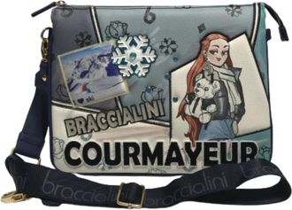 Braccialini Blauwe Eco Leren Schoudertas/ Crossbody Cartoline Courmayeur B23Br 40 B16803 - Dames - Schoudertassen - Veelkleurig - ONE Size - Leer - Tassen