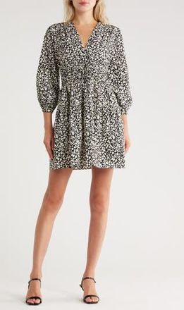Derek Lam Emma V-Neck Long Sleeve Dress in Black/White Hearts at Nordstrom Rack, Size 12