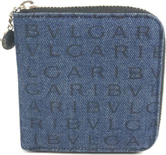 Bulgari Black Blue Canvas Leather Wallet (Bi-Fold) (Pre-Owned)