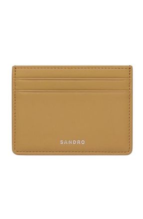 Sandro Leather logo card holder in Natural at Nordstrom