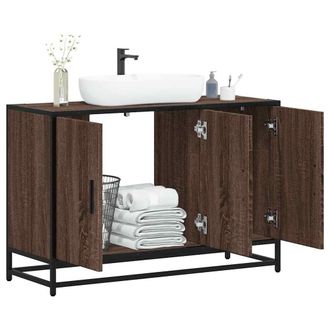 Berkfield Home Bathroom Sink Cabinet Brown Oak 90x33x60 cm Engineered Wood | Size: 90 x 33 x 60 cm