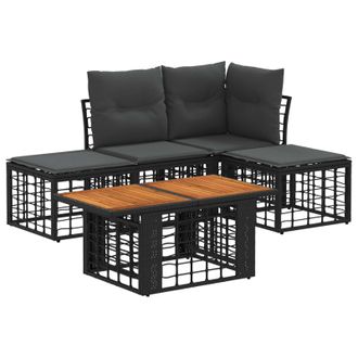 vidaXL Conjunto De Sof&aacute;s De Jard&iacute;n 5 Uds. Negro Y Gris Oscuro Vidaxl