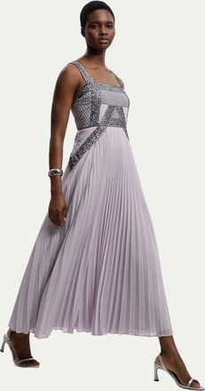 Karen Millen Embellished Pleated Woven Midi Dress in Lilac at Nordstrom, Size 10