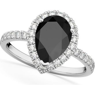 Allurez Pear Cut Halo Black Onyx & Diamond Engagement Ring 14K in 2.21Ct/white Gold at Nordstrom, Size 5.5