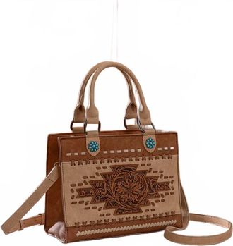 Montana West Western Tooled Aztec Tote In Brown