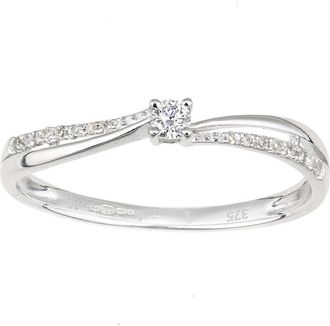 Jewelco London 9ct White Gold Round 9pts Diamond Wavy Pinch Solitaire Dress Ring - DR1AXL669W