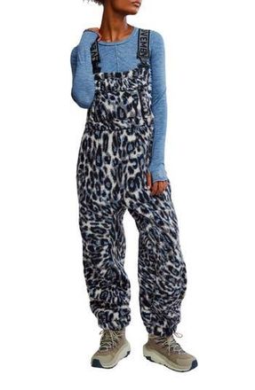 Free People FP Movement Hit the Slopes Fleece Overalls in Snow Leopard Combo at Nordstrom Rack, Size Large