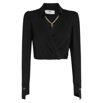 Elisabetta Franchi Overhemden, Dames, Zwart, S, Zwarte Geknipte Blouse met Lange Mouwen