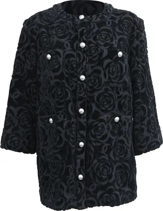 Chanel Camellia Floral-Print Button-Down Blazer, Size Fr, 36 (Authentic Pre- Loved)