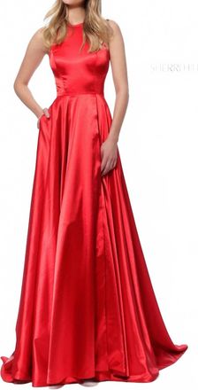 Sherri Hill High Neck Charmeuse Gown In Wine