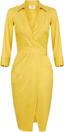 Elisabetta Franchi Abito a portafoglio in cotone stretch - Dames - Feestkleedjes - Geel - XL - Katoen - Kleedjes